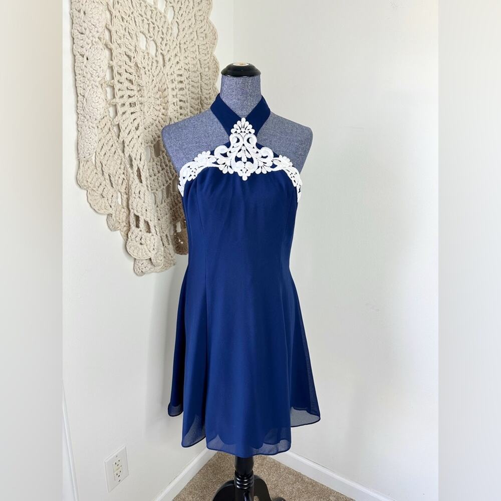 Scott McClintock Vintage 90s Navy Blue Dress Unconventional Lace Size Medium